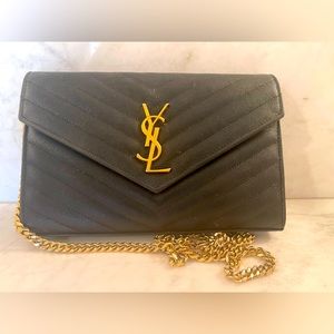 100% Authentic black YSL gold chain bag